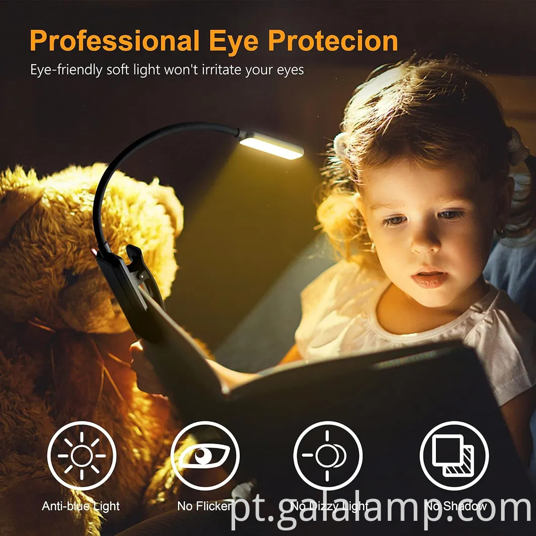 Luz de livro recarregável com o olho de 3 temperaturas de cores e escurecimento por escâncora